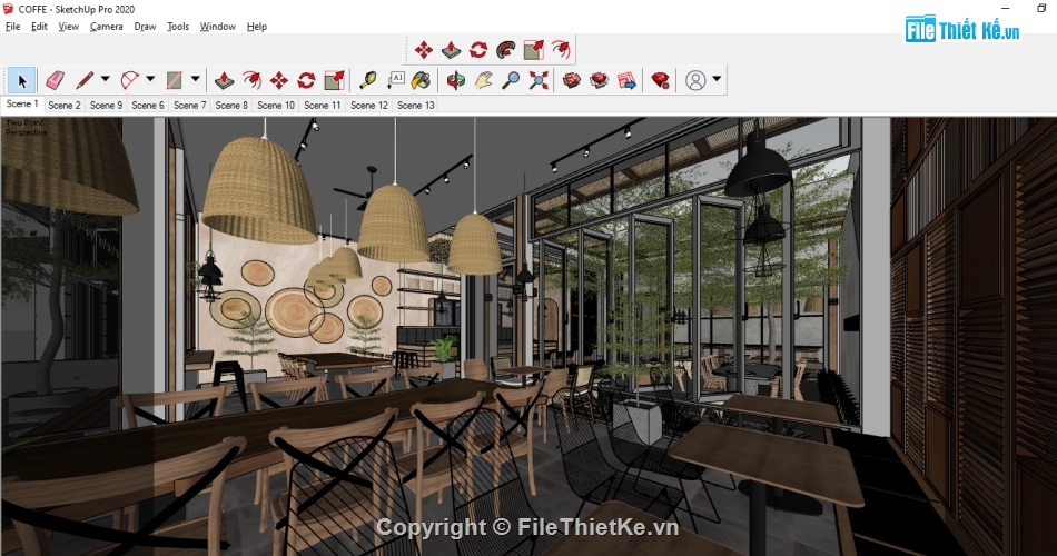 sketchup nội thất,File sketchup nội thất,Su nội thất quán coffe,File Skechup nội thất